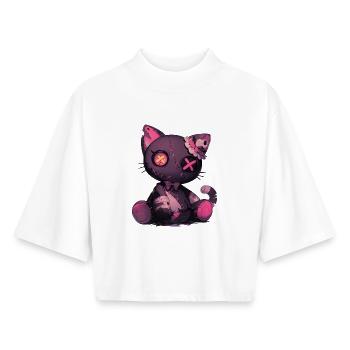 Goth Cat Doll Grunge Katze Gothic Puppe Geschenk - Boxy Frauen Recyceltes 1/2 Sleeved T-Shirt by Stanley/Stella - Weiß - Vorne - AI Model Female 172 dark (172cm)