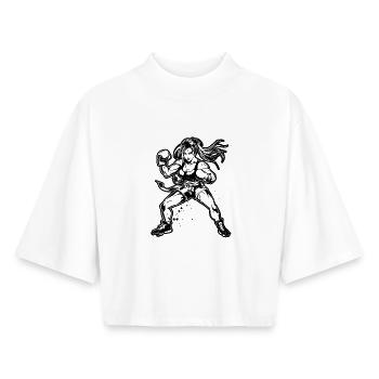 Kickboxer Drawing - Boxy Women's Recycled 1/2 Sleeved T-Shirt by Stanley/Stella - white - Front - AI Model Female 172 dark (172cm)