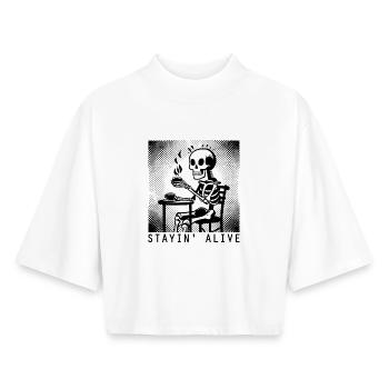 Stayin Alive - Barista - Kaffee - Boxy Frauen Recyceltes 1/2 Sleeved T-Shirt by Stanley/Stella - Weiß - Vorne - AI Model Female 172 dark (172cm)