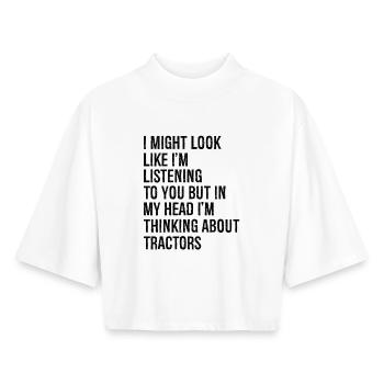 I might look like I'm listening to you In my head - Boxy Frauen Recyceltes 1/2 Sleeved T-Shirt by Stanley/Stella - Weiß - Vorne - AI Model Female 172 dark (172cm)