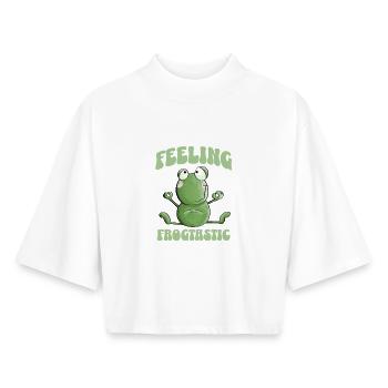 Feeling Frogtastic Yoga Frog Saying - Boxy Women's Recycled 1/2 Sleeved T-Shirt by Stanley/Stella - white - Front - AI Model Female 172 dark (172cm)