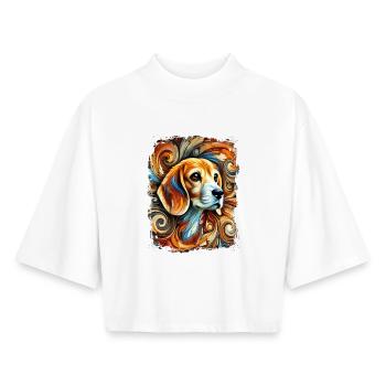 Beagle dans un style artistique et abstrait - T-shirt femme coupe boxy recyclé manches mi-longues Stanley/Stella - blanc - Devant - AI Model Female 172 dark (172cm)