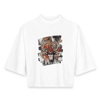 Cerf avec bois - T-shirt femme coupe boxy recyclé manches mi-longues Stanley/Stella - blanc - Devant - AI Model Female 172 dark (172cm)