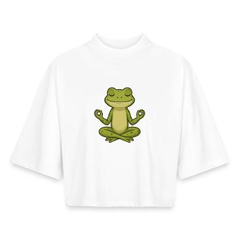 Süßer Frosch Yoga Meditation Entspannung Cartoon - Boxy Frauen Recyceltes 1/2 Sleeved T-Shirt by Stanley/Stella - Weiß - Vorne - AI Model Female 172 dark (172cm)