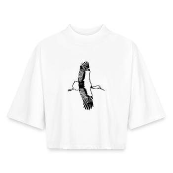 Le vol de la cigogne - T-shirt femme coupe boxy recyclé manches mi-longues Stanley/Stella - blanc - Devant - AI Model Female 172 dark (172cm)