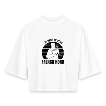 Je suis ici pour jouer du cor français - T-shirt femme coupe boxy recyclé manches mi-longues Stanley/Stella - blanc - Devant - AI Model Female 172 dark (172cm)