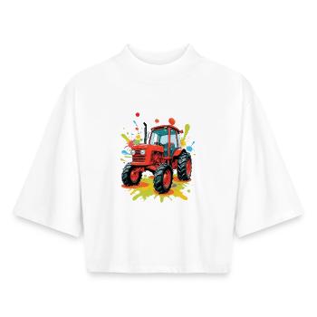 Colorful tractor art design - Boxy Women's Recycled 1/2 Sleeved T-Shirt by Stanley/Stella - white - Front - AI Model Female 172 dark (172cm)