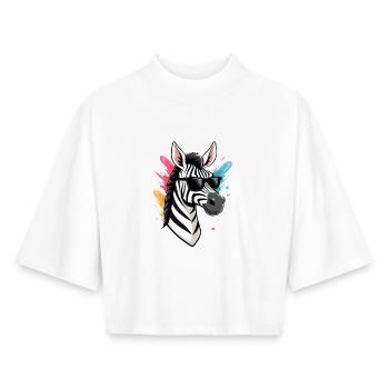 Cooles Zebra mit Sonnenbrille und bunten Farben - Boxy Frauen Recyceltes 1/2 Sleeved T-Shirt by Stanley/Stella - Weiß - Vorne - AI Model Female 172 dark (172cm)