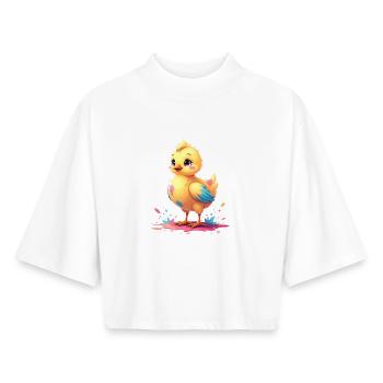 Poussin mignon avec des touches de couleur - T-shirt femme coupe boxy recyclé manches mi-longues Stanley/Stella - blanc - Devant - AI Model Female 172 dark (172cm)