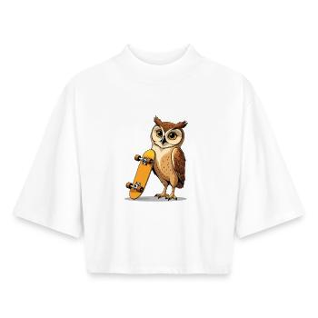 Eule mit Skateboard Illustration - Boxy Frauen Recyceltes 1/2 Sleeved T-Shirt by Stanley/Stella - Weiß - Vorne - AI Model Female 172 dark (172cm)