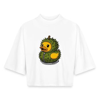 Canard aux fruits de durian Canard en caoutchouc Canard qui couine - T-shirt femme coupe boxy recyclé manches mi-longues Stanley/Stella - blanc - Devant - AI Model Female 172 dark (172cm)