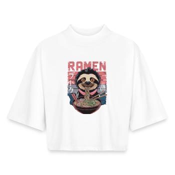 Süßes Faultier isst Ramen Design - Boxy Frauen Recyceltes 1/2 Sleeved T-Shirt by Stanley/Stella - Weiß - Vorne - AI Model Female 172 dark (172cm)