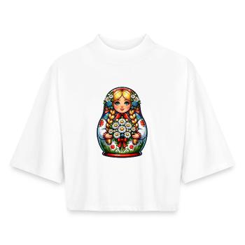  Matroschka auf russisch Matryoshka Doll Russian - Boxy Frauen Recyceltes 1/2 Sleeved T-Shirt by Stanley/Stella - Weiß - Vorne - AI Model Female 172 dark (172cm)