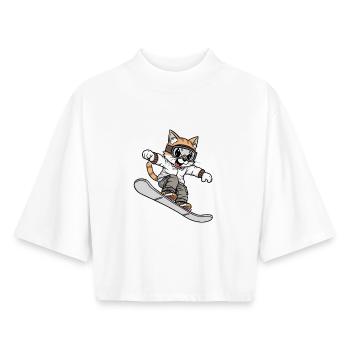 Cooles Schneeboard-Katzen-Design - Boxy Frauen Recyceltes 1/2 Sleeved T-Shirt by Stanley/Stella - Weiß - Vorne - AI Model Female 172 dark (172cm)