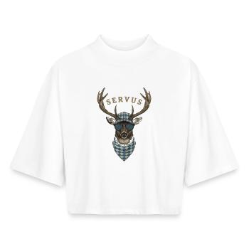 Alpen Hirsch Servus Hirschgeantler Tracht Oktober - T-shirt femme coupe boxy recyclé manches mi-longues Stanley/Stella - blanc - Devant - AI Model Female 172 dark (172cm)