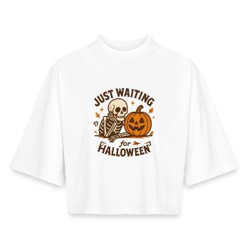 Just Waiting For Halloween Spooky Season Costume - Boxy Women's Recycled 1/2 Sleeved T-Shirt by Stanley/Stella - white - Front - AI Model Female 172 dark (172cm)