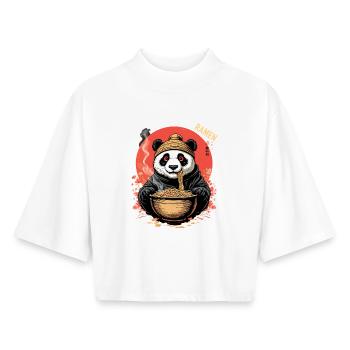 Panda Ramen Bowl Illustration - Boxy Frauen Recyceltes 1/2 Sleeved T-Shirt by Stanley/Stella - Weiß - Vorne - AI Model Female 172 dark (172cm)