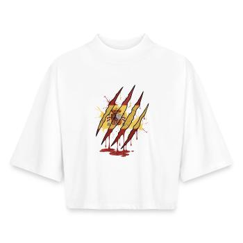 Kratzspur Spanien Flagge Kralle Grunge Style - Boxy Frauen Recyceltes 1/2 Sleeved T-Shirt by Stanley/Stella - Weiß - Vorne - AI Model Female 172 dark (172cm)