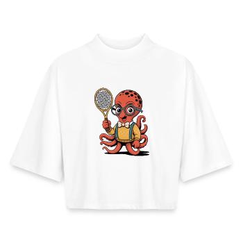 Nerdiger Tennis Oktopus Mit Brille - Boxy Frauen Recyceltes 1/2 Sleeved T-Shirt by Stanley/Stella - Weiß - Vorne - AI Model Female 172 dark (172cm)