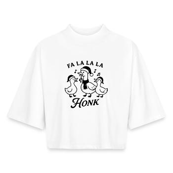Oie de Noël Fa La La La Honk design amusant - T-shirt femme coupe boxy recyclé manches mi-longues Stanley/Stella - blanc - Devant - AI Model Female 172 dark (172cm)