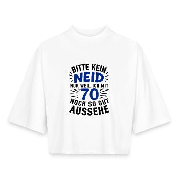 70er Jubel Shirt – Kein Neid , gut aussehen - Boxy Frauen Recyceltes 1/2 Sleeved T-Shirt by Stanley/Stella - Weiß - Vorne - AI Model Female 172 dark (172cm)