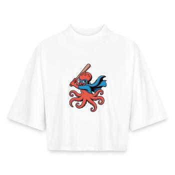 Baseball Oktopus Superheld - Boxy Frauen Recyceltes 1/2 Sleeved T-Shirt by Stanley/Stella - Weiß - Vorne - AI Model Female 172 dark (172cm)