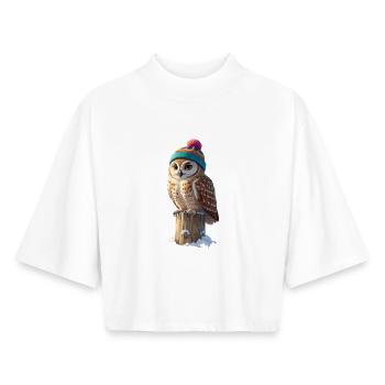 Eule mit buntem Winterhut - Boxy Frauen Recyceltes 1/2 Sleeved T-Shirt by Stanley/Stella - Weiß - Vorne - AI Model Female 172 dark (172cm)