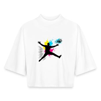 Soccer Goalkeeper Jump With Color Explosion - Boxy Women's Recycled 1/2 Sleeved T-Shirt by Stanley/Stella - white - Front - AI Model Female 172 dark (172cm)