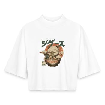 Lucky Cat Ramen Japan Streetwear Design - Boxy Frauen Recyceltes 1/2 Sleeved T-Shirt by Stanley/Stella - Weiß - Vorne - AI Model Female 172 dark (172cm)