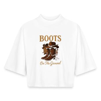 Boots On The Ground Cowboy Style - Boxy Women's Recycled 1/2 Sleeved T-Shirt by Stanley/Stella - white - Front - AI Model Female 172 dark (172cm)