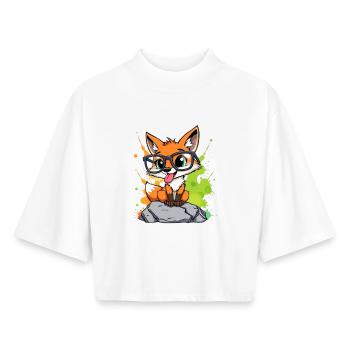 Spectacled fox on stone - Boxy Women's Recycled 1/2 Sleeved T-Shirt by Stanley/Stella - white - Front - AI Model Female 172 dark (172cm)