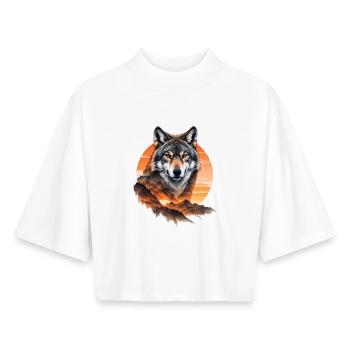 Wolf im Abendrot über Bergen - Boxy Frauen Recyceltes 1/2 Sleeved T-Shirt by Stanley/Stella - Weiß - Vorne - AI Model Female 172 dark (172cm)