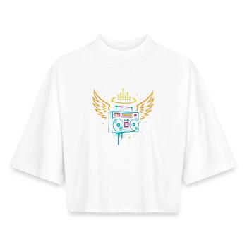 Neon Boombox Engel, Street Music Vibes - Boxy Frauen Recyceltes 1/2 Sleeved T-Shirt by Stanley/Stella - Weiß - Vorne - AI Model Female 172 dark (172cm)