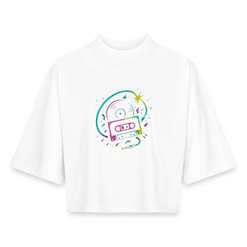 Retro Mixtape Vinyl, Neon Rave Beats - Boxy Frauen Recyceltes 1/2 Sleeved T-Shirt by Stanley/Stella - Weiß - Vorne - AI Model Female 172 dark (172cm)