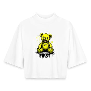 Aime-toi d’abord Teddy Bear Graffiti - T-shirt femme coupe boxy recyclé manches mi-longues Stanley/Stella - blanc - Devant - AI Model Female 172 dark (172cm)