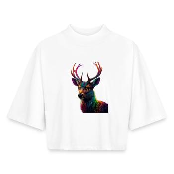 Regenbogen Hirschkopf Kunstprint - Boxy Frauen Recyceltes 1/2 Sleeved T-Shirt by Stanley/Stella - Weiß - Vorne - AI Model Female 172 dark (172cm)