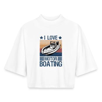 J’adore la navigation de bateau à moteur Capitaine - T-shirt femme coupe boxy recyclé manches mi-longues Stanley/Stella - blanc - Devant - AI Model Female 172 dark (172cm)