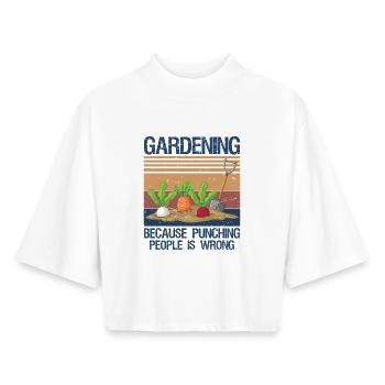 Le jardinage parce que frapper les gens est mal - T-shirt femme coupe boxy recyclé manches mi-longues Stanley/Stella - blanc - Devant - AI Model Female 172 dark (172cm)
