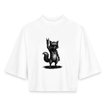 Rockender Fuchs Mit Sonnenbrille Und Handzeichen - Boxy Frauen Recyceltes 1/2 Sleeved T-Shirt by Stanley/Stella - Weiß - Vorne - AI Model Female 172 dark (172cm)