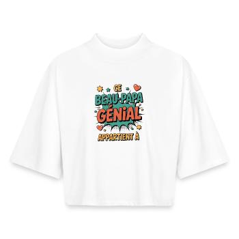 Ce Beau-Papa Génial à Personnaliser – Famille - T-shirt femme coupe boxy recyclé manches mi-longues Stanley/Stella - blanc - Devant - AI Model Female 172 dark (172cm)