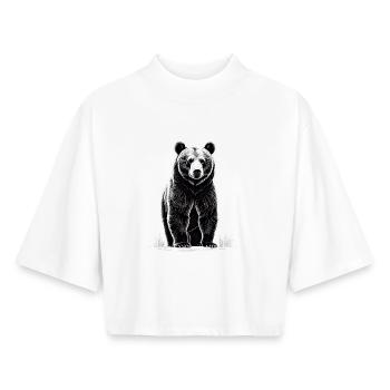 Schwarz-Weiß Bärenillustration - Boxy Frauen Recyceltes 1/2 Sleeved T-Shirt by Stanley/Stella - Weiß - Vorne - AI Model Female 172 dark (172cm)