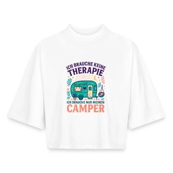 Camping-thérapie : Amour des campeurs, disant la caravane - T-shirt femme coupe boxy recyclé manches mi-longues Stanley/Stella - blanc - Devant - AI Model Female 172 dark (172cm)