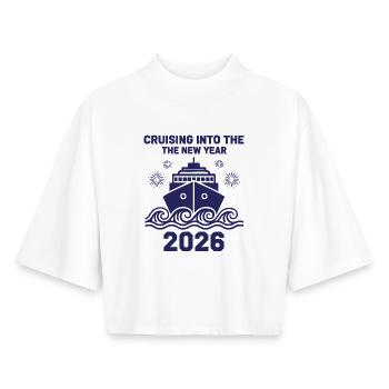 Célébration du Nouvel An 2026 - T-shirt femme coupe boxy recyclé manches mi-longues Stanley/Stella - blanc - Devant - AI Model Female 172 dark (172cm)