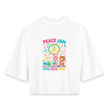 Peace Jam Rock crew, groupe mignon - T-shirt femme coupe boxy recyclé manches mi-longues Stanley/Stella - blanc - Devant - AI Model Female 172 dark (172cm)