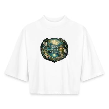 Là où réside la paix - T-shirt femme coupe boxy recyclé manches mi-longues Stanley/Stella - blanc - Devant - AI Model Female 172 dark (172cm)