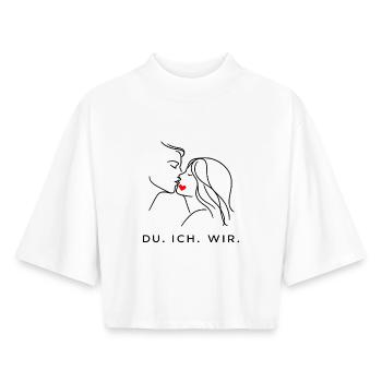 Minimal Heart Down, partenaire de la Saint-Valentin - T-shirt femme coupe boxy recyclé manches mi-longues Stanley/Stella - blanc - Devant - AI Model Female 172 dark (172cm)