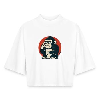Singe pensif dans un style rétro - T-shirt femme coupe boxy recyclé manches mi-longues Stanley/Stella - blanc - Devant - AI Model Female 172 dark (172cm)