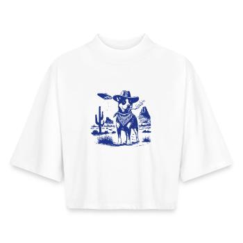 Australian Cattle Dog Smoking with UFO - Boxy Women's Recycled 1/2 Sleeved T-Shirt by Stanley/Stella - white - Front - AI Model Female 172 dark (172cm)