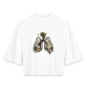 Souffle de la nature – Aventure en plein air dans un moustonnoir - T-shirt femme coupe boxy recyclé manches mi-longues Stanley/Stella - blanc - Devant - AI Model Female 172 dark (172cm)