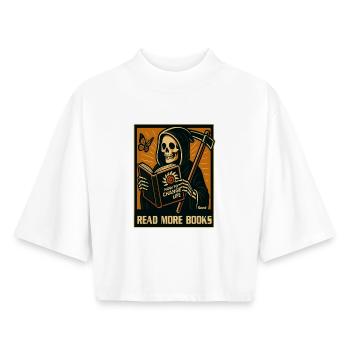 La lecture sauve des vies : la mort de la Faucheuse avec humour - T-shirt femme coupe boxy recyclé manches mi-longues Stanley/Stella - blanc - Devant - AI Model Female 172 dark (172cm)